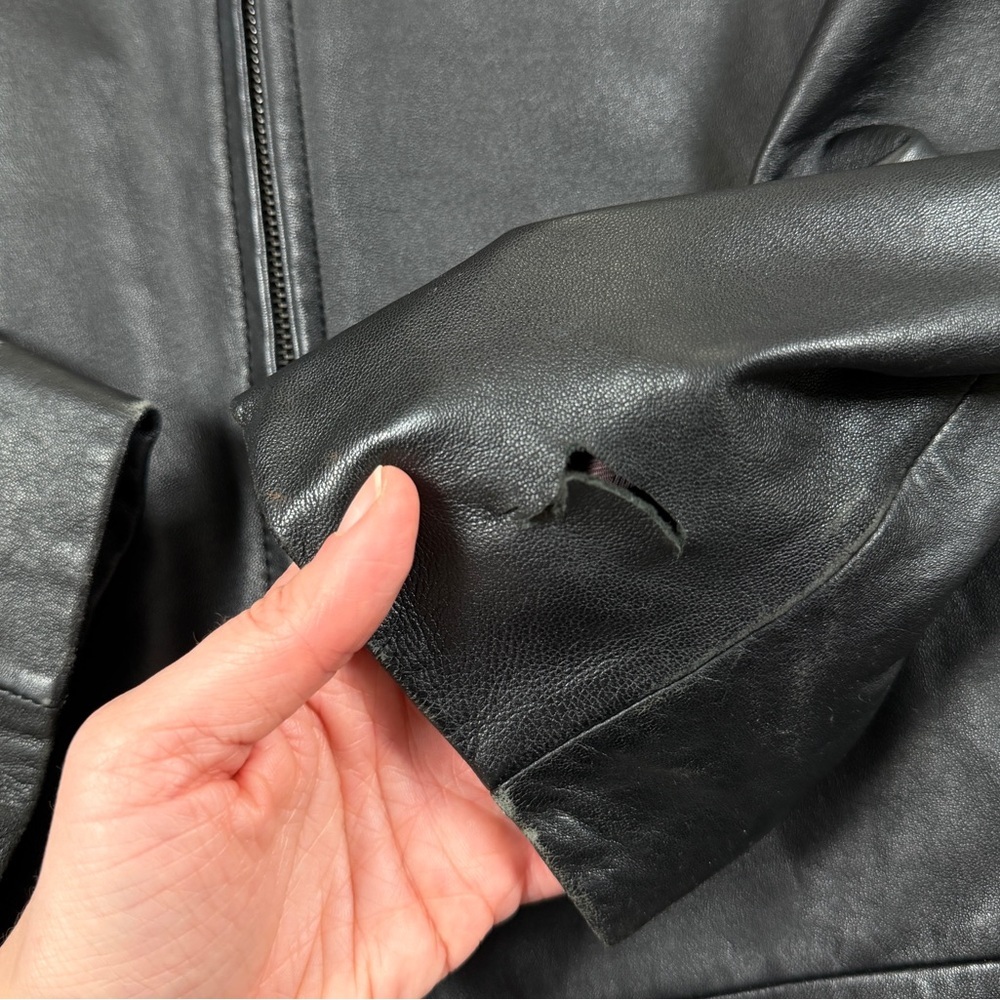 J. Ferrar Black Genuine Leather Full Zip Collared Moto Jacket Men’s M 90s Grunge - Picture 5 of 10